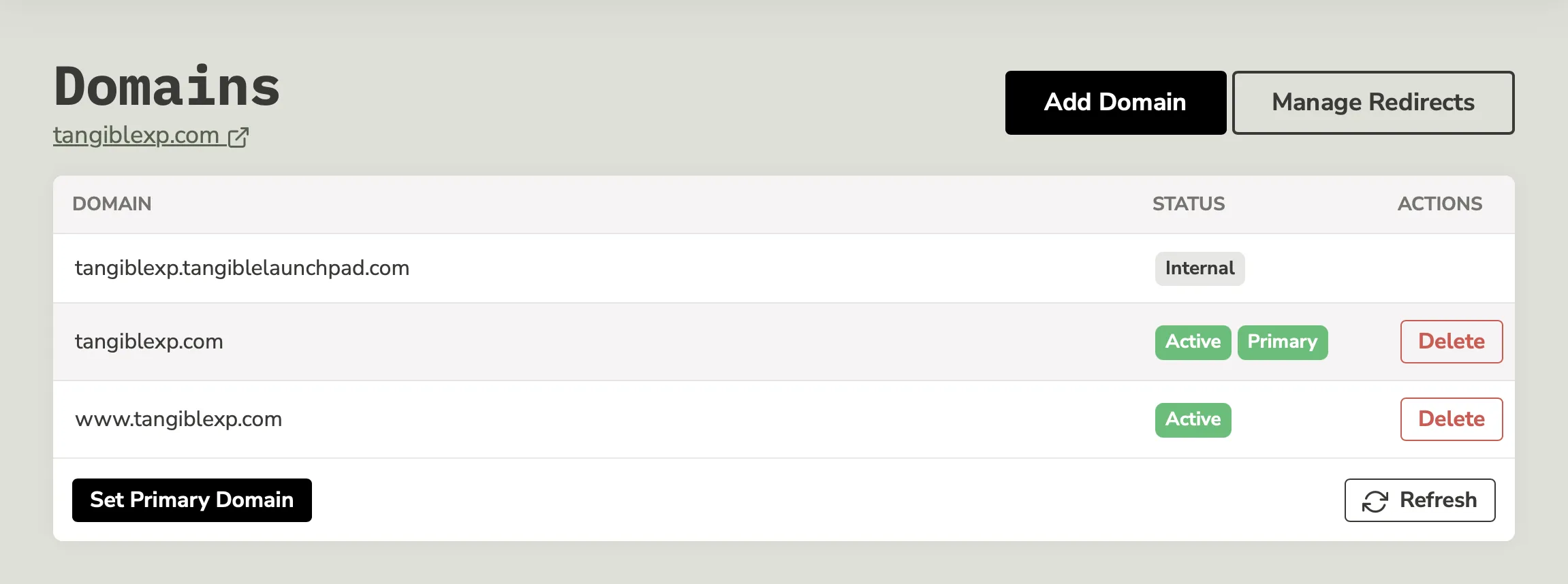 TangibleXP's domain manager