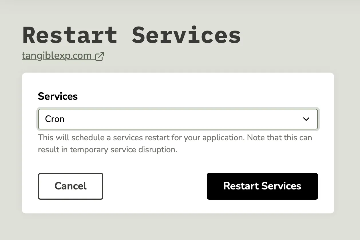 TangibleXP Restart Services interface