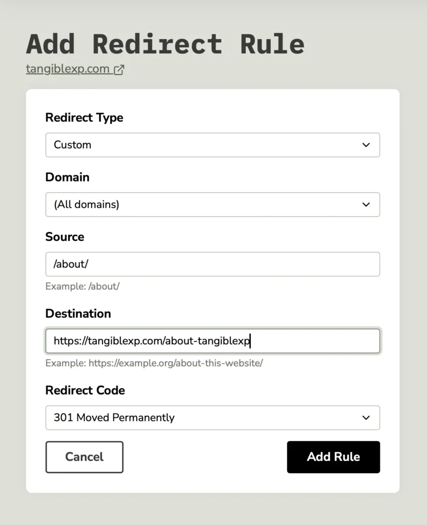 TangibleXP server-level redirect rule