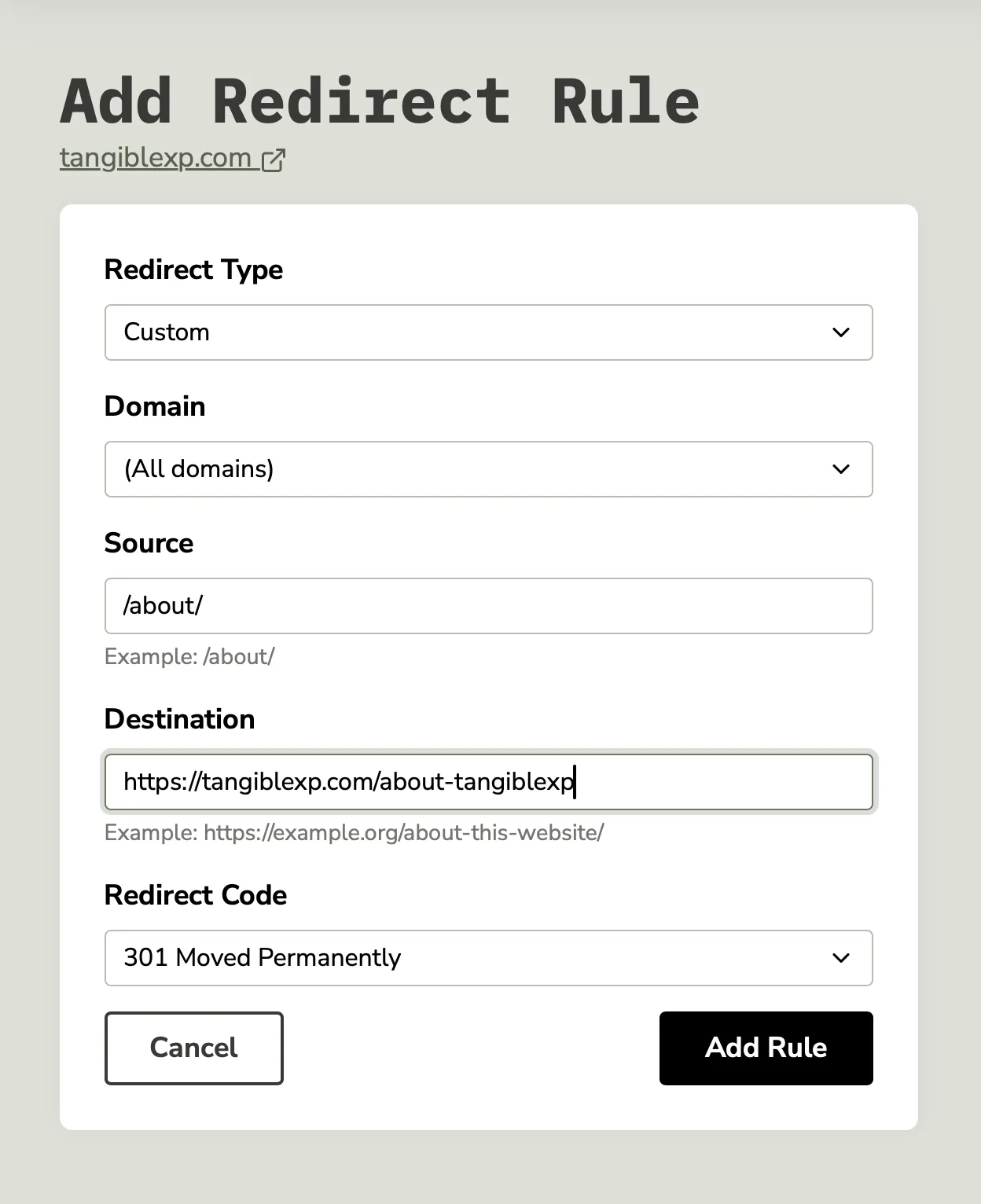TangibleXP server-level redirect rule
